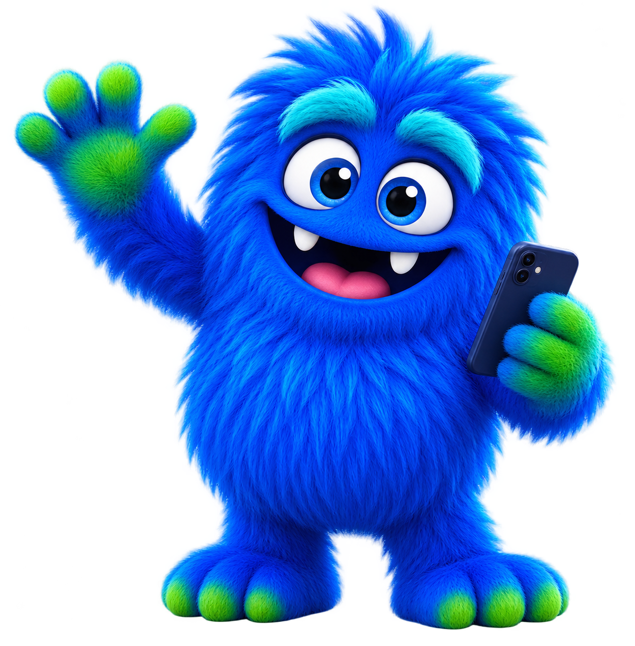Mascote WakeX segurando um celular